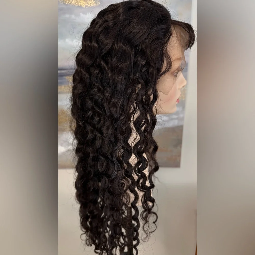 💯% 24” HUMAN Hair, Brazilian Wave, Lace Front, Fringe bangs, Black - Picture 1 of 16